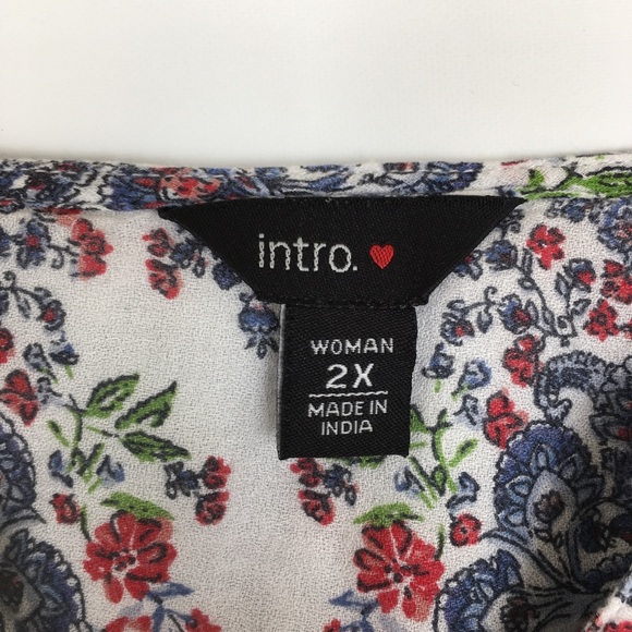Intro Ditsy Floral Paisley Print Top Beaded V-Neck Women’s Size 2X Lightweight - Picture 4 of 13